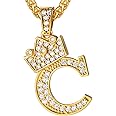 U7 Crown Initial A-Z Necklace, Iced Out Letter Pendant with 22-24 Inch Chain, Men Women Bling Hip Hop Alphabet Name Jewelry Big Initials Necklaces Color Steel,Black,Gold