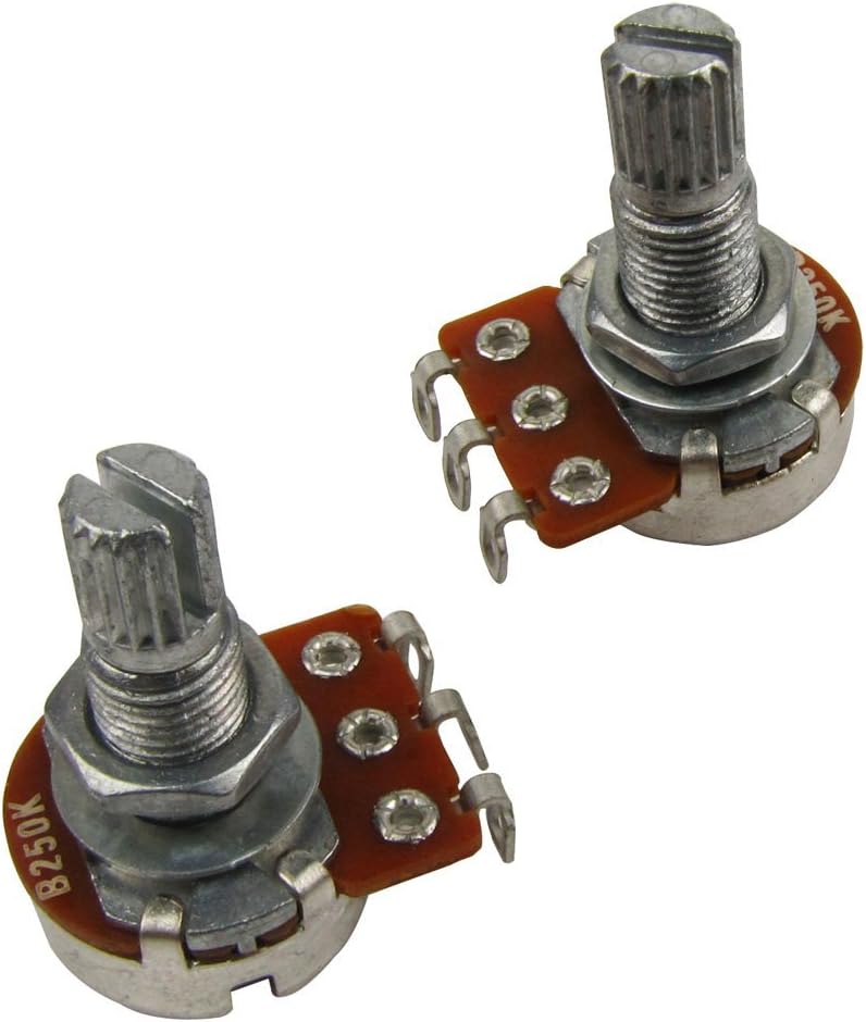 Musiclily B250K Mini Metric Coarse 18-Spline Split Shaft Pots Linear Taper Potentiometers for Electric Guitar Bass (Set of 2)