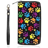BWOOLL Women's Colorful Dog Paw Prints Print Wallet, Large Capacity, PU Leather, Zipper Clutch Purse, Phone Wallet