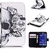 Galaxy Core Prime Case, GreenElec [Kickstand] Luxury Premium PU Leather Case Flip Cover Built-in Card Slots Stand with [Inner Silicone TPU] ID Card Slot for Samsung Galaxy G360 (Skull)
