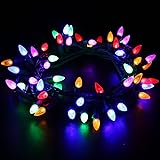 [UL Listed]Outdoor LED String Lights Weatherproof Strawberry Lights,18 feet 50 LEDs Colored Christmas Light Strands C3 Bulbs for Patio Garden Holiday Indoor Home Decorating
