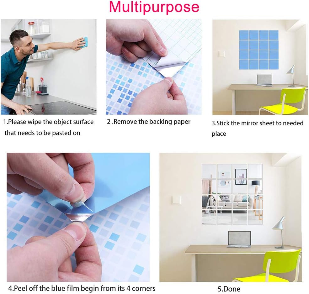 16 Sheets Flexible Mirror Sheets Mirror Wall Stickers Self Adhesive Plastic Mirror Tiles for Home Decor Square Mirror Tile Wall Stickers DIY for Living Room Porch(15 * 15cm) - Image 3