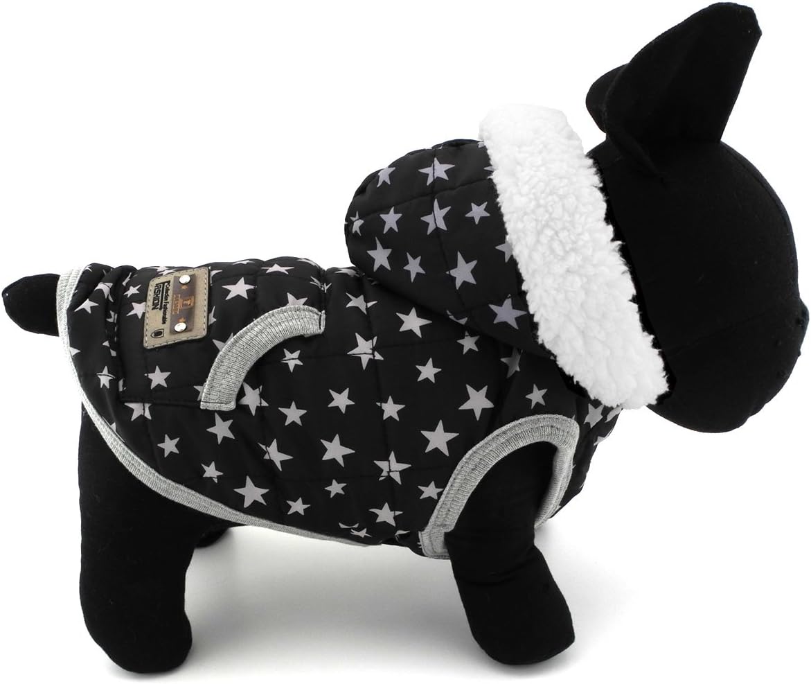 Pegasus SELMAI Star Print Vest Winter Small Dog Coat Puppy Clothes Pet Cat Hoodies Jacket Fleece Cashmere Black Medium - Image 4