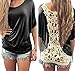 Amstt Women Lace Short Sleeve Blouse Casual Fashion Tank Tops T-shirt Large Black