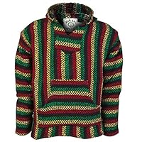 Baja Joe Striped Rasta Hoodie Woven Eco-Friendly Pullover (Small, Rasta)