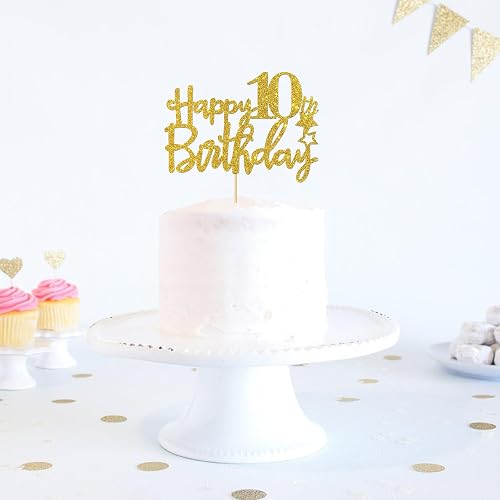CIEHER 'Cheers To 10' Birthday Cake Topper | Gold Metal With Rhinestones, Adjustable For Girls