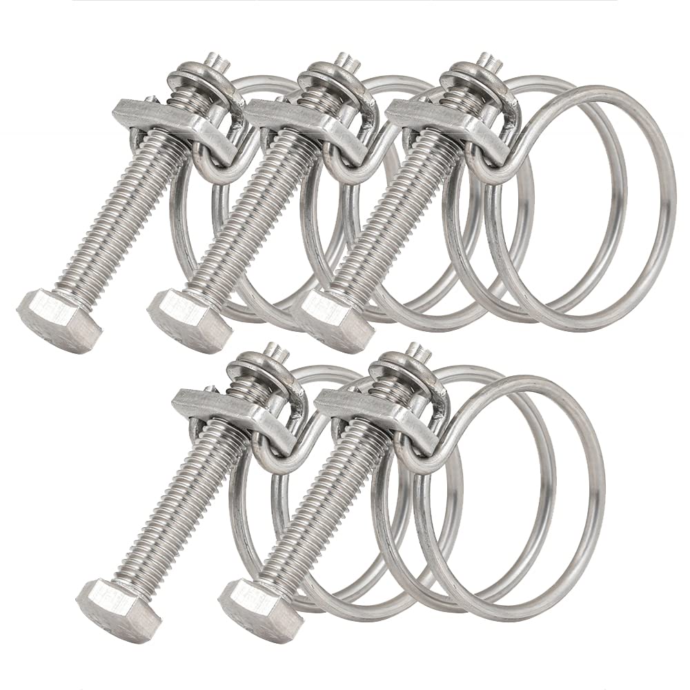 45-50mm Double Wire Hose Clamps, 201 Stainless Steel Hose Clips, Universal Plumbing Pipe Tube Fastener Adjustable Hose Hoop (Pack of 5)