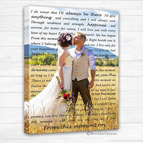 Cotton Anniversary Gift Canvas Wedding Lyrics, Text Behind, Wedding Canvas Photo Decor Words Vows lyrics, Anniversary or Wedding Art