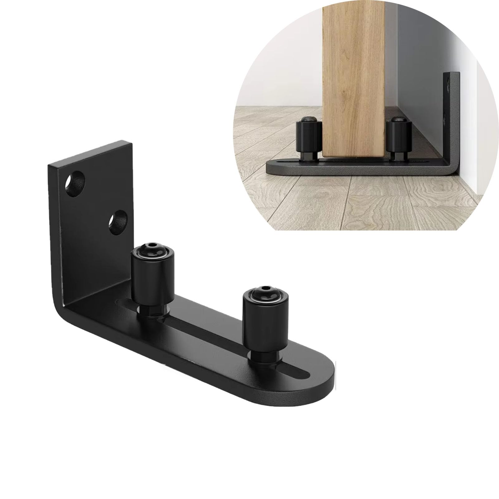 Floor Guide Adjustable,Sliding Barn Door Floor Guide Roller Bottom Lay-Flat System Ball Bearing Design,Wall-Mounted,Black