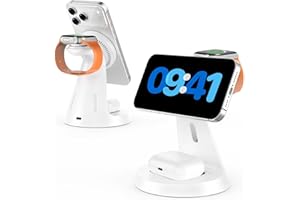 AUTOYET Wireless Charger 3 in 1 Charging Station for iPhone: Magnetic Docking Station for iPhone 17/16/15/14/13/12 - Multi Charging Dock for Apple Watch & Airpods 4 3 2 Pro (Adapter Included) (White)