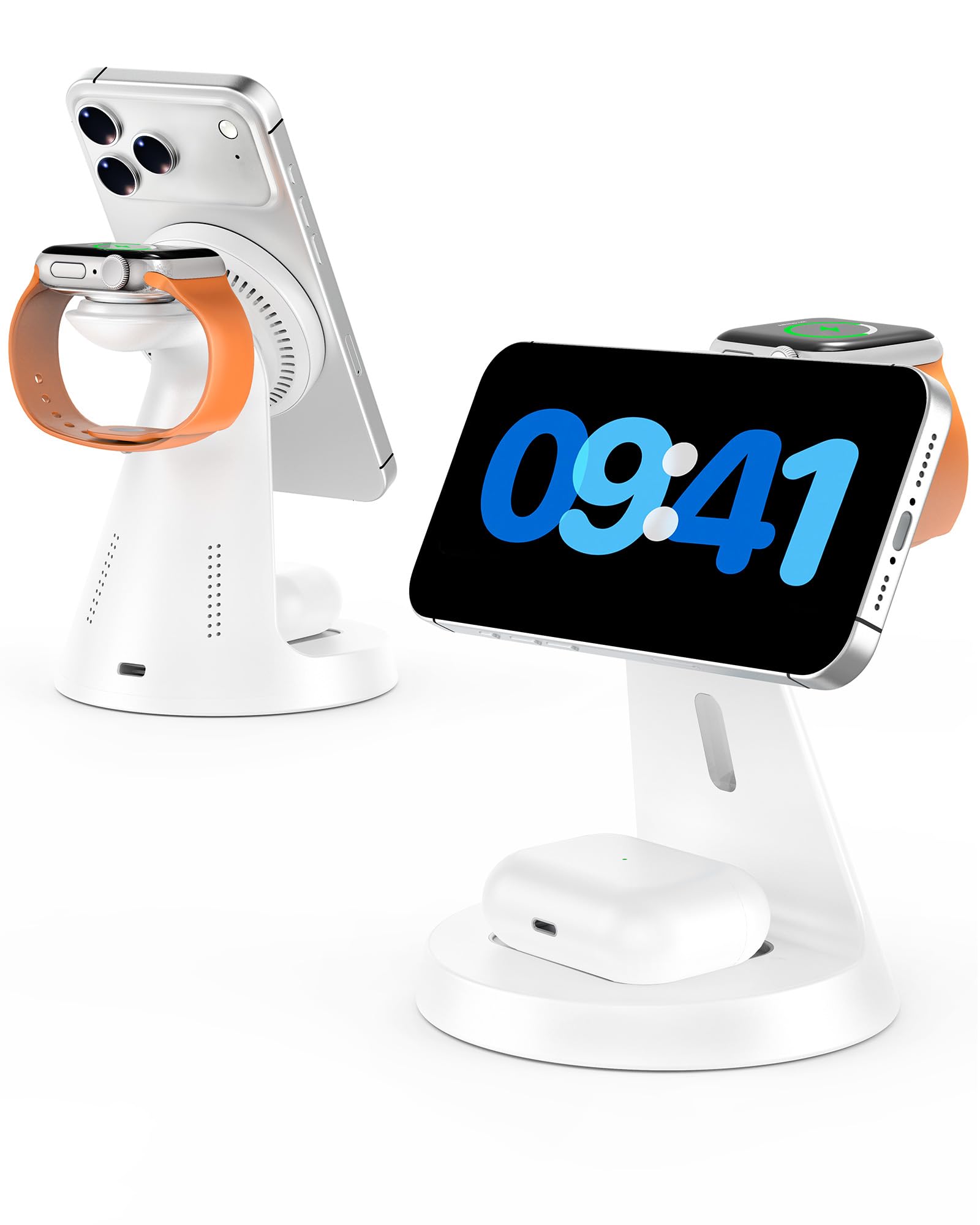 Wireless Charger 3 in 1 Charging Station for iPhone: Magnetic Docking Station for iPhone 17/16/15/14/13/12 - Multi Charging Dock for Apple Watch & Airpods 4 3 2 Pro (Adapter Included) (White)