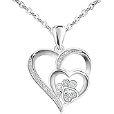 KITEENAL Paw Necklace for Women - Sterlings Silver Cubic Zirconia Dog Cat Pet Paw Print Love Heart Pendant Necklace Adjustable Charm Necklace Mother's Day Gifts