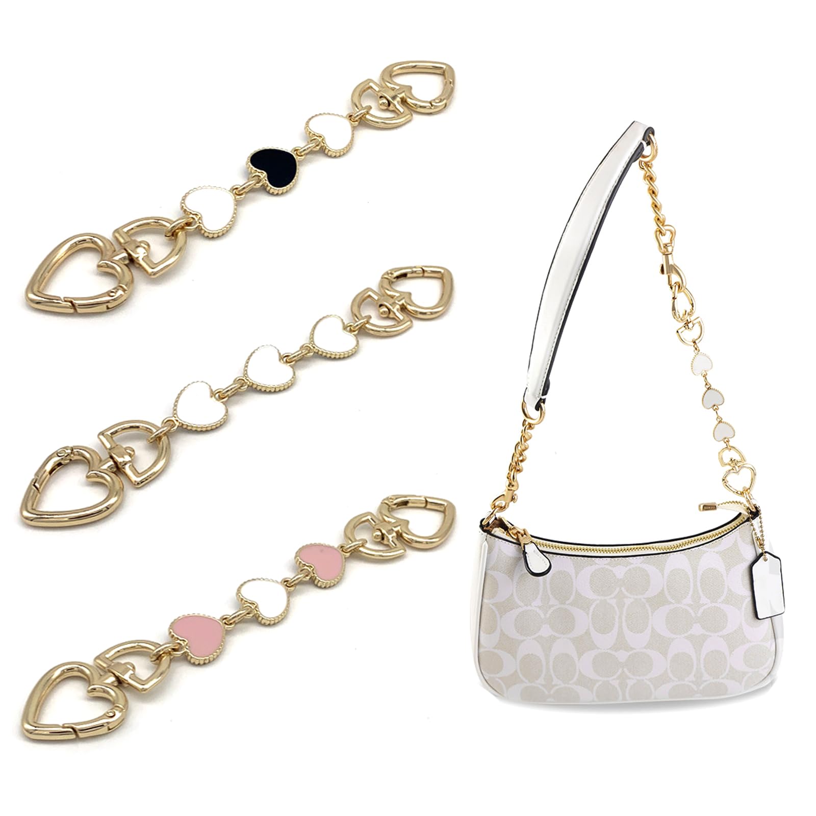 TYXHXTF 3Pcs Extender Chain, Strap Extender, Handbag Chain, Heart Pattern Bag Extender Chain, Purse Chain Strap, Purse Making Supplies, Straps Replacement Accessories for Shoulder Bag