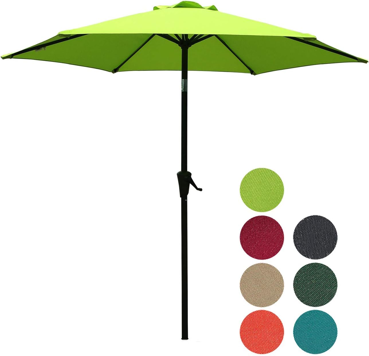 Patiorama 7.5 Feet Outdoor Patio Umbrella with Push-Button Tilt and Crank, 6 Ribs, Polyester Canopy, Lime Green