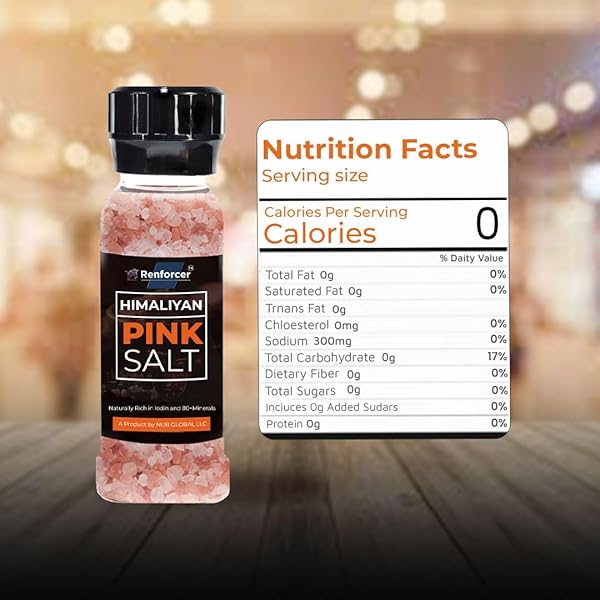 HIMALAYAN PINK SALT – PURE AND NATURAL COARSE SEA SALT IN REFILLABLE GRINDER – UNREFINED MINERAL-RICH SALT PERFECT FOR GOURMET RECIPES – 9 OZ RENFORCER