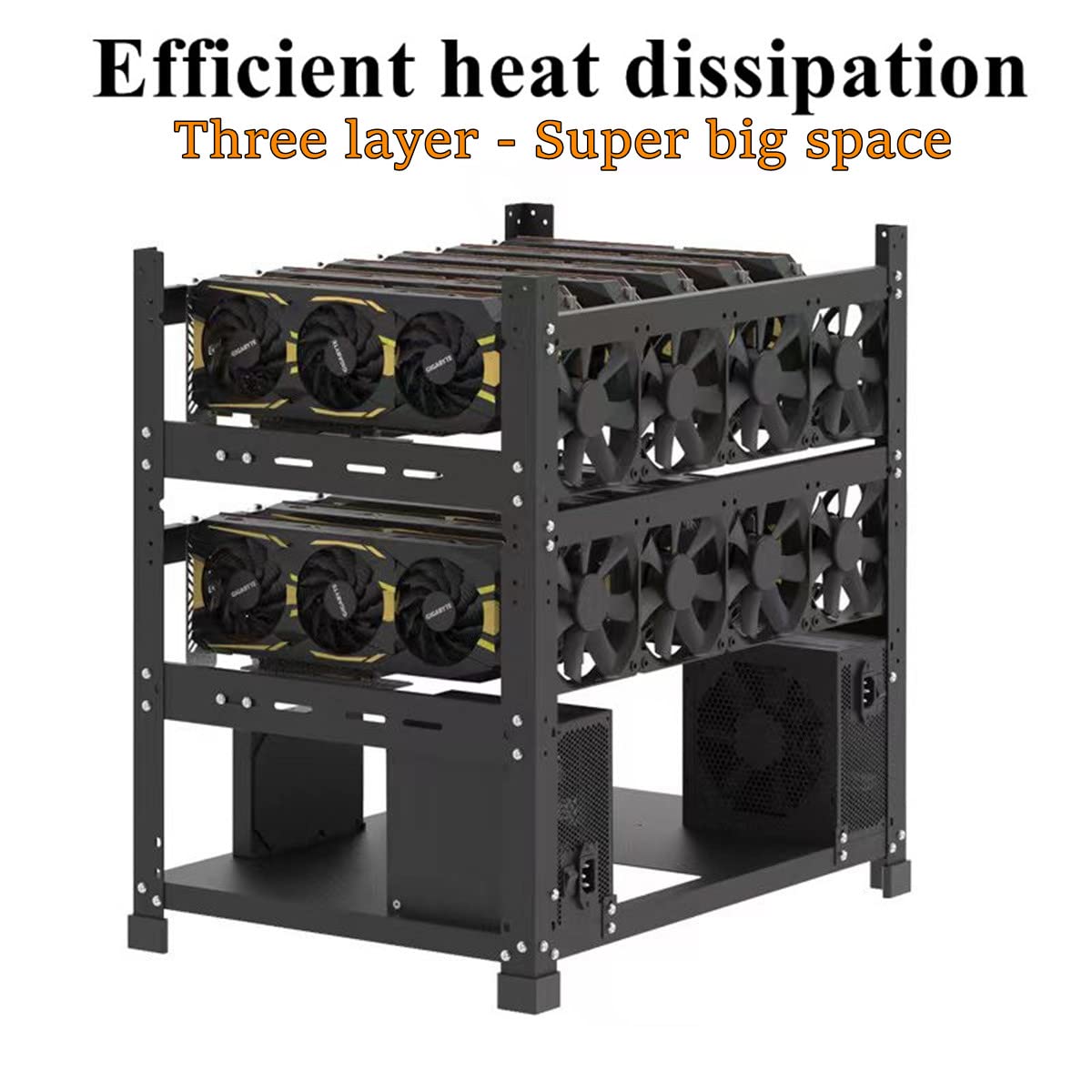 Mining Rig Frame for 12GPU, Steel Open Air Miner Mining Frame Rig Case, Support to Dual Power Supply for Crypto Coin Currency Bitcoin ETH ETC ZEC Mining Tools - Frame Only, Fans & GPU is not Included