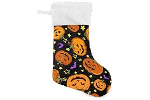 Caikeny Christmas Stockings Halloween Pumpkins Bat Christmas Presonalized Large Stocking Sock Set of 1 Jack Orange Lantern Candy Bag Xmas Party Decor Family Holiday Gift 18 in