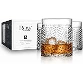 MosJos Set of 4 Double Old Fashioned Whiskey Glasses 13.86 oz, Heavy Base Rocks Glasses, Textured Herringbone Drinking Glasses, Bourbon Scotch Cocktail Tumblers
