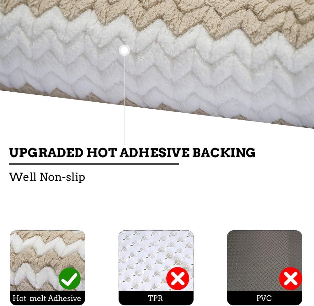 Bsicpro Chenille Bath Rug for Bathroom Shaggy Mat Shower Mats 32 x 21inch Super Non Slip Water Absorbent Carpet Stripe Pattern Plush Rugs for Tub, Shower, Bath Room (Khaki): Kitchen & Dining
