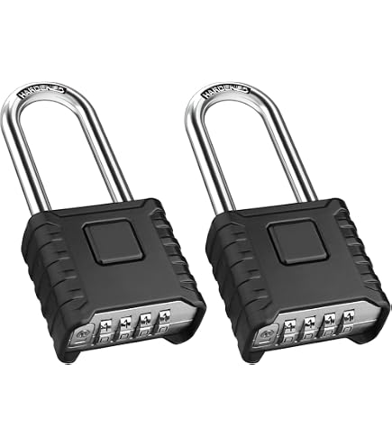 HOX 4-Digit Combination Padlock 2-Pack - Heavy Duty Waterproof Locker Lock With Long Shackle, Black