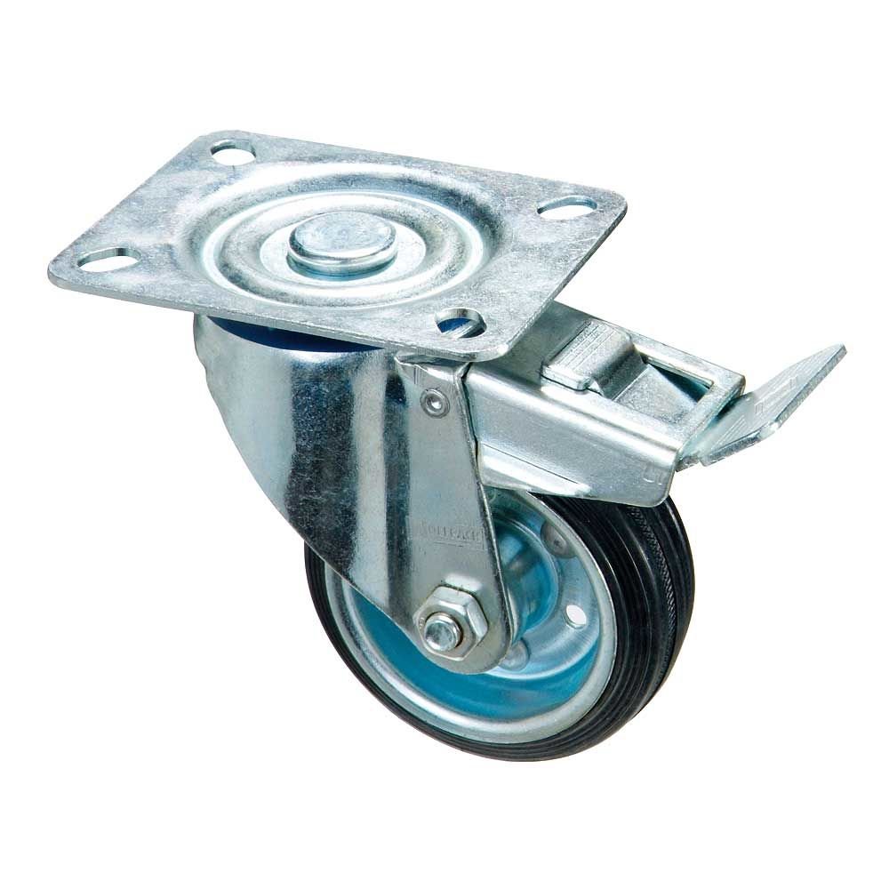 WOLFPACK LINEA PROFESIONAL 11110800 Industrial Wheel Rubber Black Plate with Brake 100 mm, 100 mm