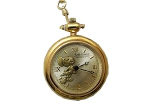 DISNEY COLLECTOR Jiminy Cricket Pocket Watch Vintage Collectors Gold Tone Set with Pin
