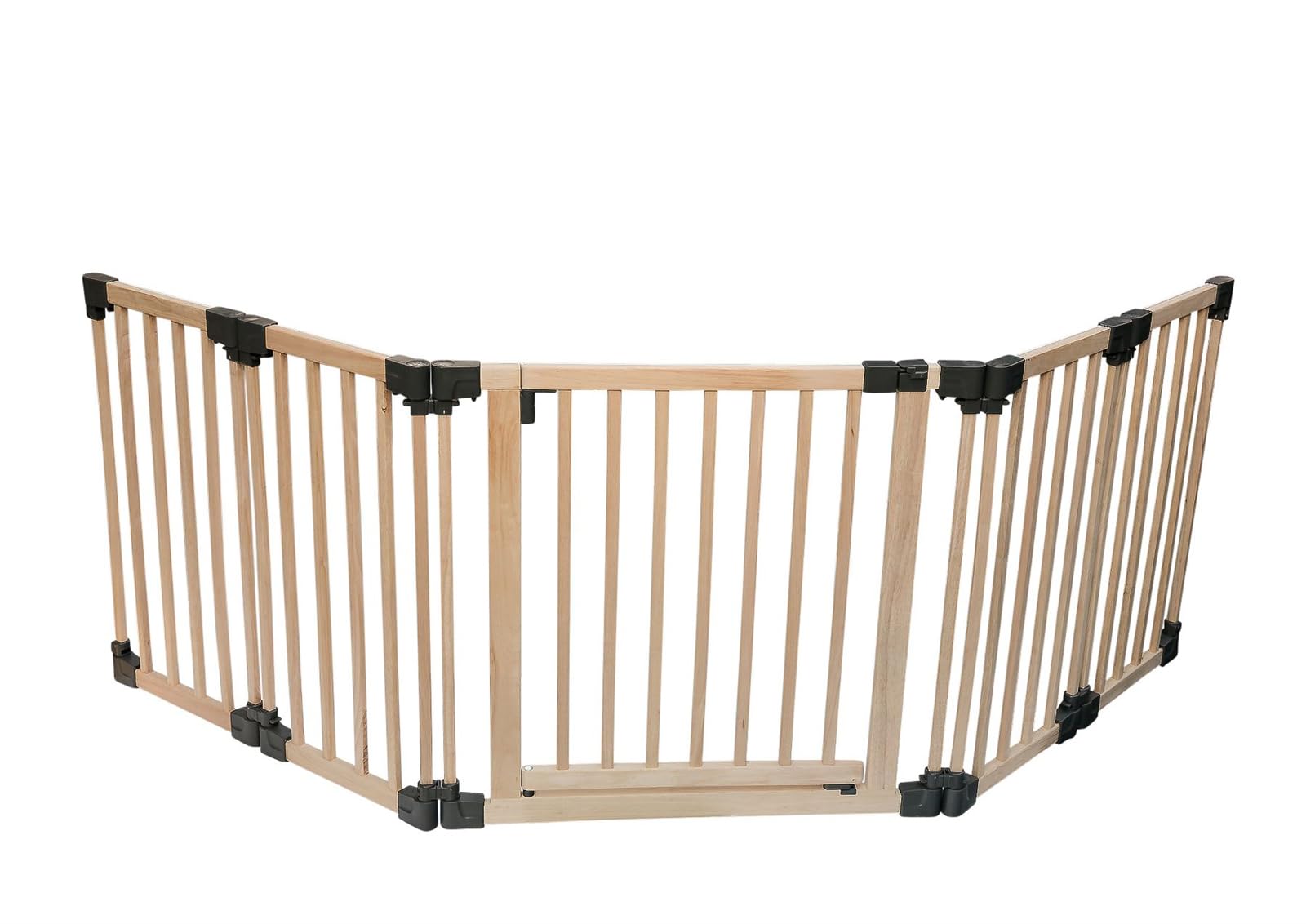 Safetots Wooden Multi Panel Multi Use Safety Barrier, Up to 256cm, Natural Wood, Flexible Room and Stair Barrier, Room Divider with Door for Baby and Toddler, Easy Installation
