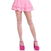 Leg Avenue Women’s Tights Rosette Jacquard Cutecore Sheer White and Pink Tights for Women with Designs, Multicolor, One Size