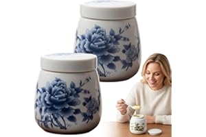 2Pcs Coddled Egg Cups, Egg Coddlers Sets with Lids, Vintage Ceramic Soft Boiled E-gg Cooker,220ml Porcelain Tableware Breakfa