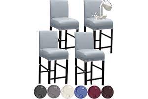 HFCNMY Bar Stool Covers,4 Pack Stretch Waterproof PU Bar Stool Covers with Backs Bar Stool Chair Covers Barstool Covers Slipcovers with Back Pub Counter Stool Chair Cover Light Gray