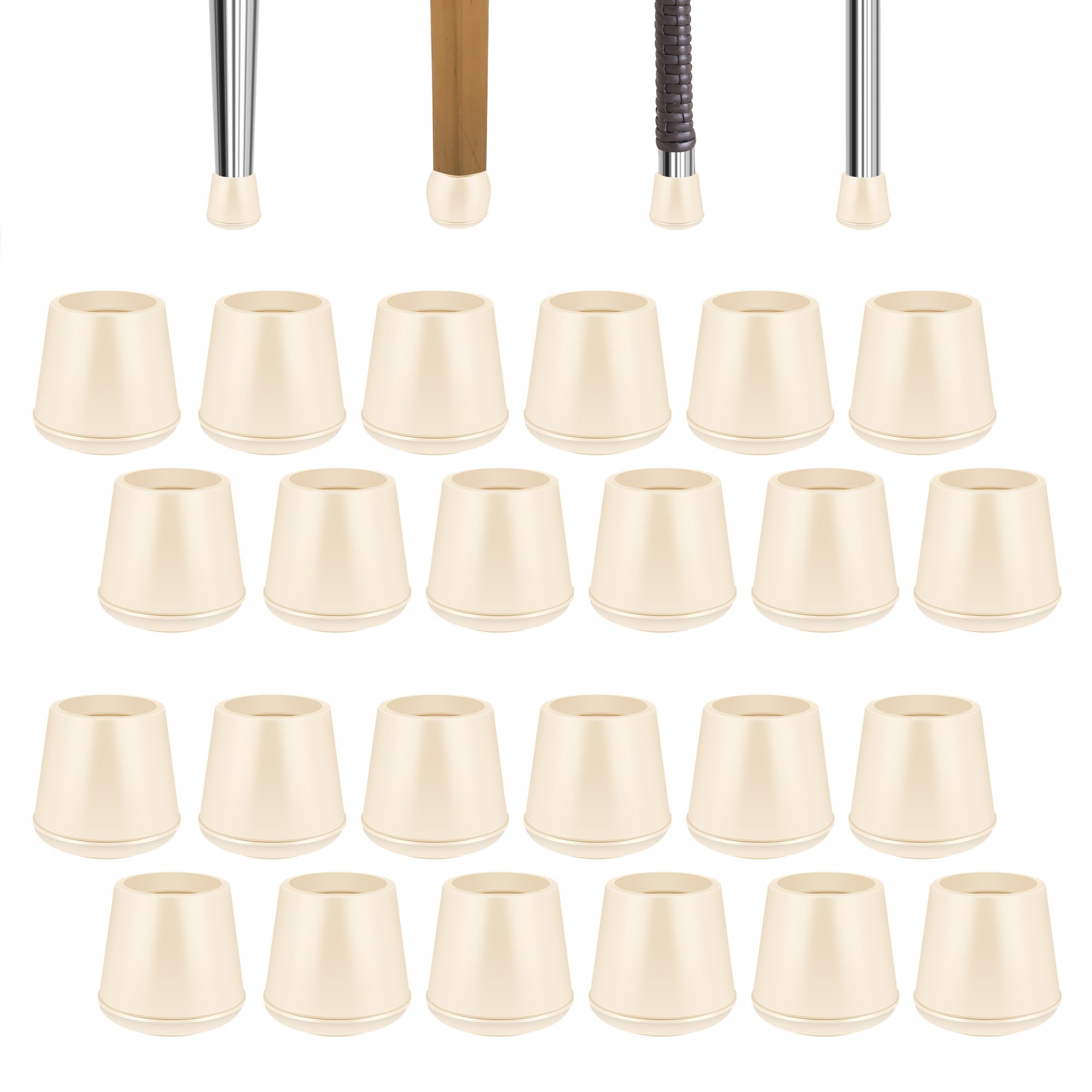 Photo 1 of 1" Round Rubber Chair Leg Tips Caps, Chair Leg Floor Protectors, Non-Slip Chairs Legs Caps, Stool Feet Protectors Cap, Folding Metal Chairs Legs Tip Replacement (White, 24 Pack)
