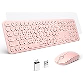 Mobifice Cute Wireless Keyboard and Mouse Combo Slim 2.4GHz USB Cordless Full Size Silent Retro Keyboard and Mouse Set for PC Computer,Laptop,Windows,Mac,Tablets(Upgraded Peach)