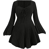 Verdusa Womens Plus Size Sweater Dress Fall Dresses Bell Long Sleeve Lightweight Short Sweater Dresses Corset Dress