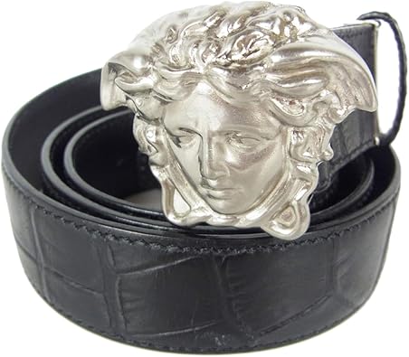 Amazon ジャンニ ヴェルサーチ Gianni Versace メンズ 90 36 ウエスト 86 96cm メデューサ バックル クロコダイル 型押し レザー ベルト イタリア製 ブラック bkac 中古 シューズ バッグ
