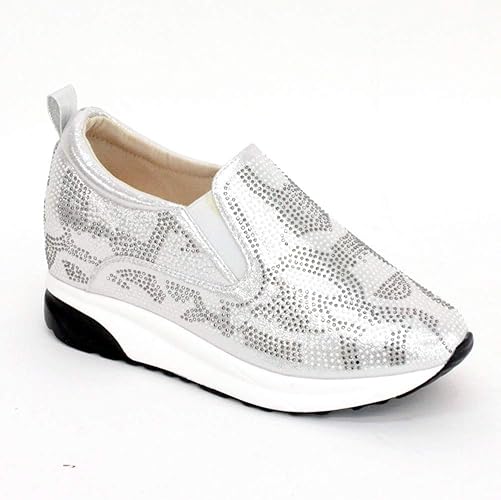 Amazon ポポラーレ スリッポン レディース シューズ ラインストーン ドットデザイン 美脚 靴 厚底 インヒール スポーツ スリッポンスニーカー おしゃれ タウンスニーカーsk331 シルバー L Popolare ポポラーレ ローファー スリッポン