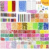 Habbi Slime Supplies Kit 132pcs DIY Slime Beads Charms Include Fishbowl Beads, Floam Balls, Glitter, Shells, Confetti, Cake Flower Fruit Slices, Slime Tools and Accessories for DIY Slime Making