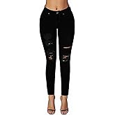 roswear Women's Essentials Ripped Mid Rise Destroyed Skinny Jeans