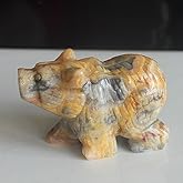2'' Hand Carved Mixed gemstome Crystal Bear Figurine Animal Carving (Crazy lace Agate 2)