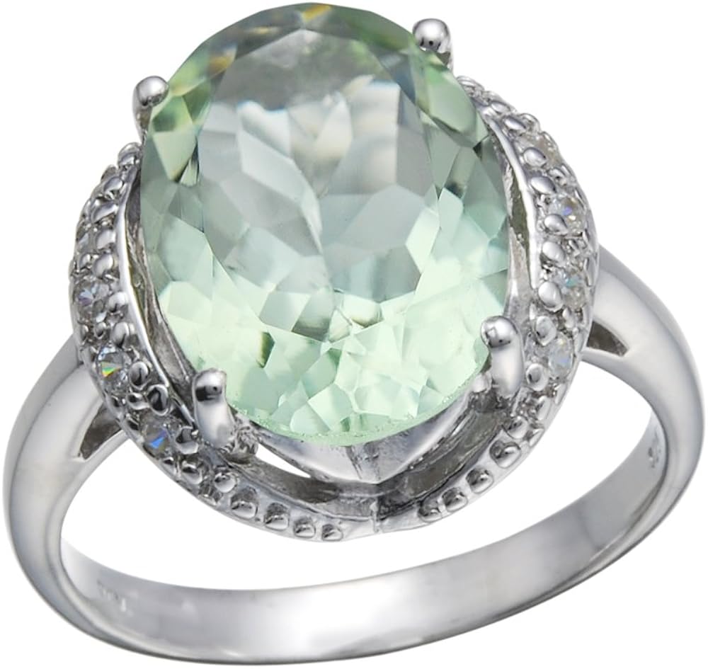 Sterling Silver Green Amethyst Ring (5 CT) In Size 9 Right