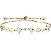 Gem Stone King 2.08 Ct Sky Blue Aquamarine Swiss Blue Topaz 18K Yellow Gold Plated Silver Bracelet For Women