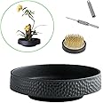 Japanese Ikebana Vase Kit, Flower Shallow Container Ceramics Ikebana Vase with 1.57inch Flower Frog and Floristry Floral Frog Kenzan Needle Straightening Tool (Hammer Pattern Bowl)
