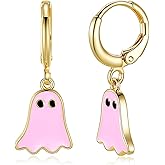 Halloween Ghost Earrings for Women – Spooky Cute 14K Gold Plated Hoop Dangle Jewelry, Fun Halloween Accessories Gifts