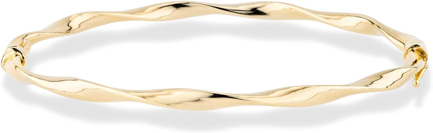 Miabella 18K Gold Over Sterling Silver Italian Oval Twist Hinged Bangle Bracelet for Women Teen Girls 6.75 to 8 Inch 925 Made in Italy (Medium 7.25" to 7.5"): Clothing