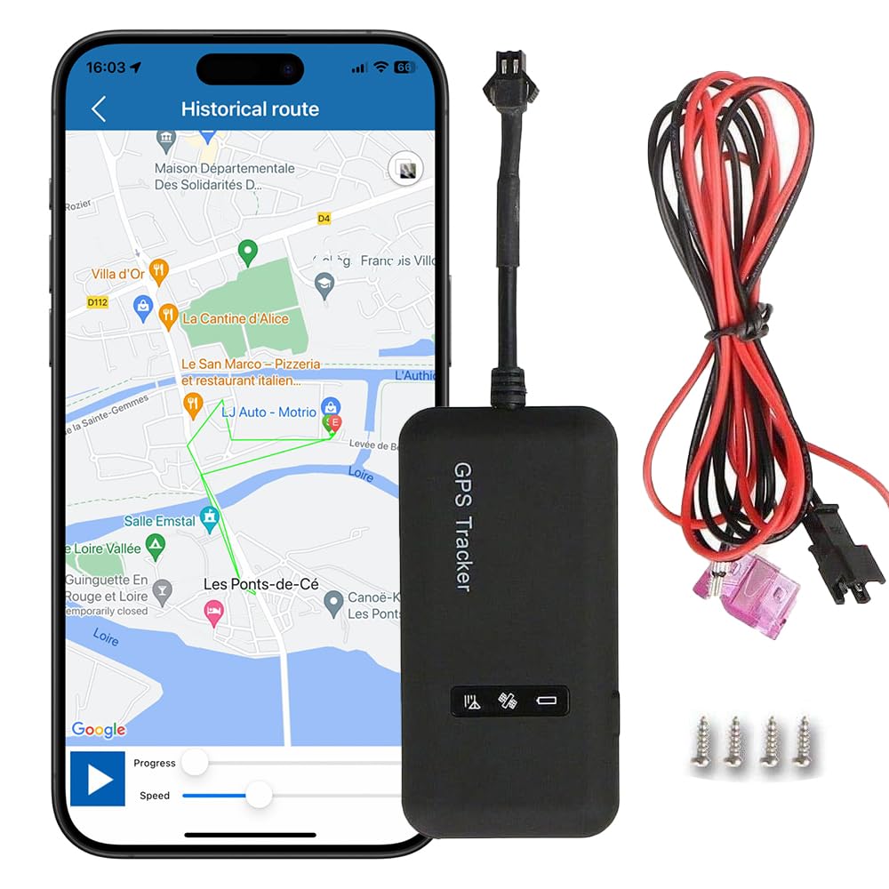 TKMARS Car GPS Tracker, No Subscription Real-Time Tracker Device for Fleet, Van, Caravan, Truck Self-installation Add Extension Cord Car GPS Tracker GT02A