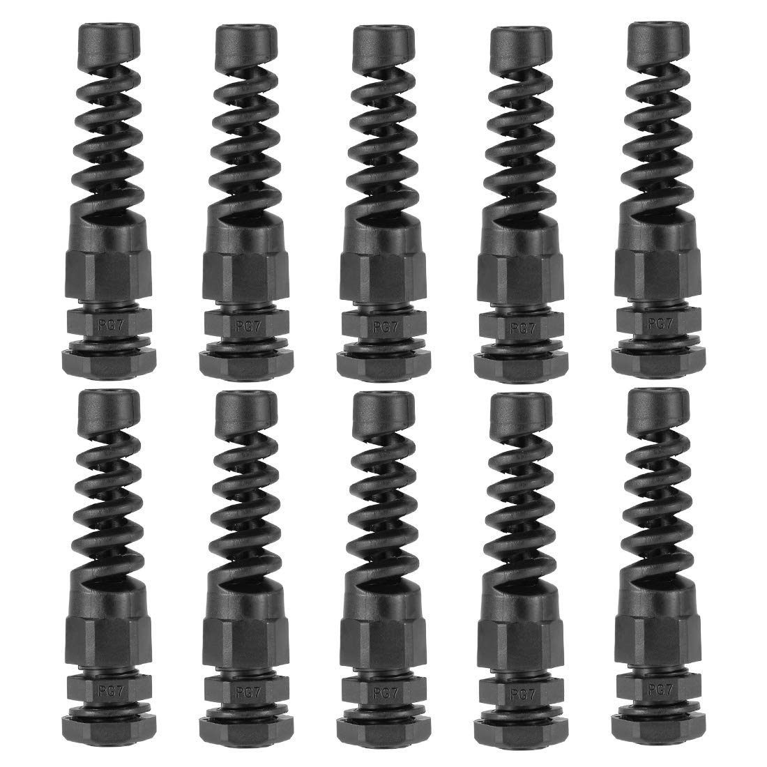 sourcing map PG7 Cable Gland 3mm-6.5mm Wire Hole Waterproof Nylon Joint Adjustable Locknut with Strain Relief Black 10pcs