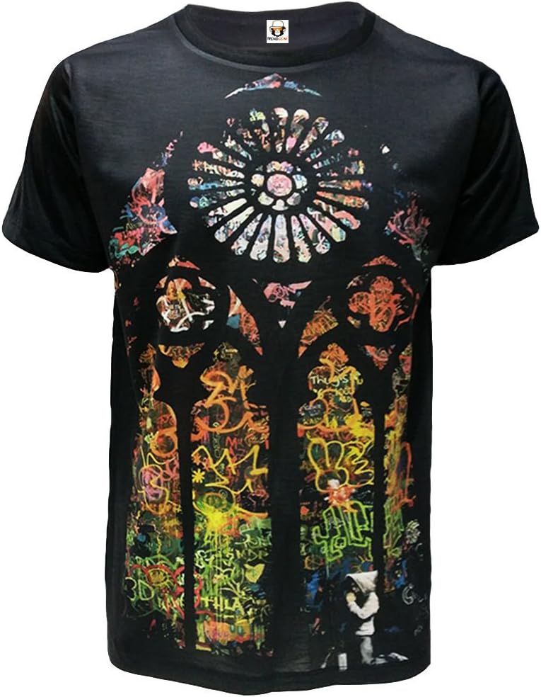 Banksy Stained Glass Window Sublimation Front Print T-Shirt/Graffiti Art/Tee/Top