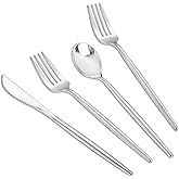 SUT 300Pcs Silver Plastic Cutlery, Silver Utensils Disposable, silver Plastic Silverware Set Include 100 Plastic Forks, 100 plastic Spoons, 100 plastic Knives Heavy Duty Flatware for Party