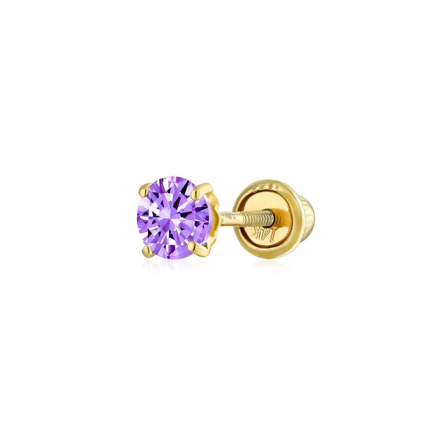 Minimalist Tiny Cubic Zirconia Lavender Purple Simulated Alexandrite Round Helix Cartilage Ear Lobe Piercing Daith Round Solitaire 1 Piece Stud Earring Real Yellow Gold Screw back 3MM