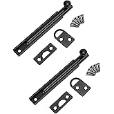 QWORK Concealed Surface Bolt 4 in, Heavy Duty 2 Pack Concealed Slide Door Latch Lock with Strike Plates &amp; Screws for Double Doors, Cabinets, Gates, Solid Brass Matte Black