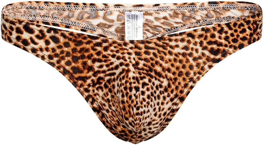 FEDULK Men's New Underwear Thongs Bikini Briefs Low Rise G-String Pouch Leopard Print Sexy Underpants